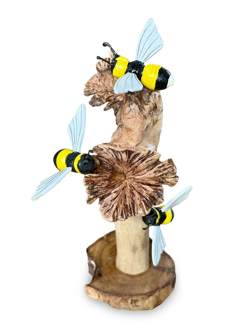 Painted 3 Bumblebees On Parasite Wood 18cm