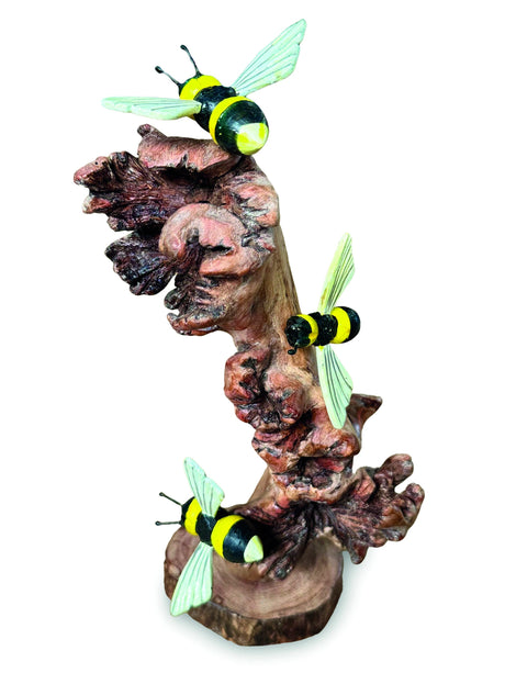 Painted 3 Bumblebees On Parasite Wood 18cm