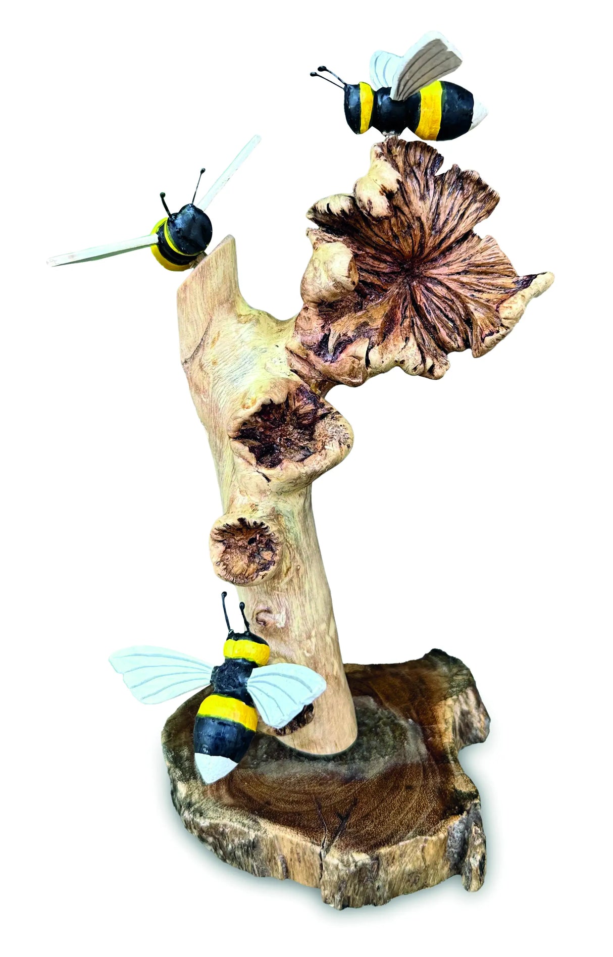 PAINTED 3 BUMBLEBEES ON PARASITE WOOD 18 CM