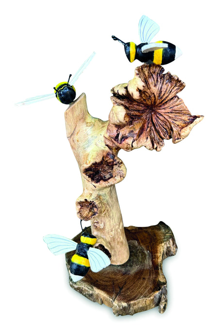 Painted 3 Bumblebees On Parasite Wood 18cm