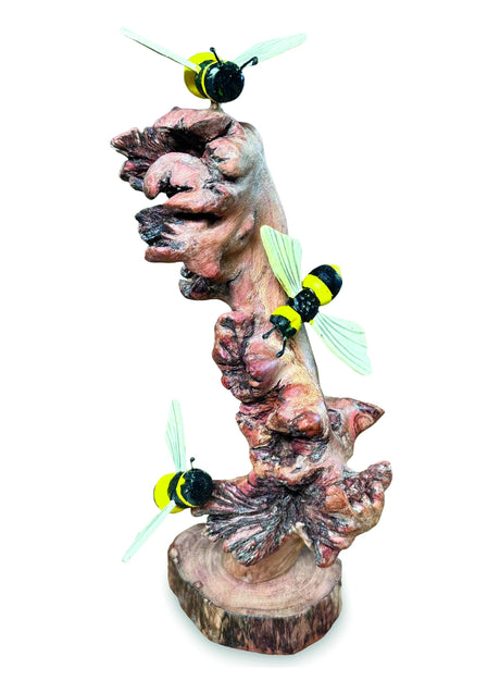 Painted 3 Bumblebees On Parasite Wood 18cm