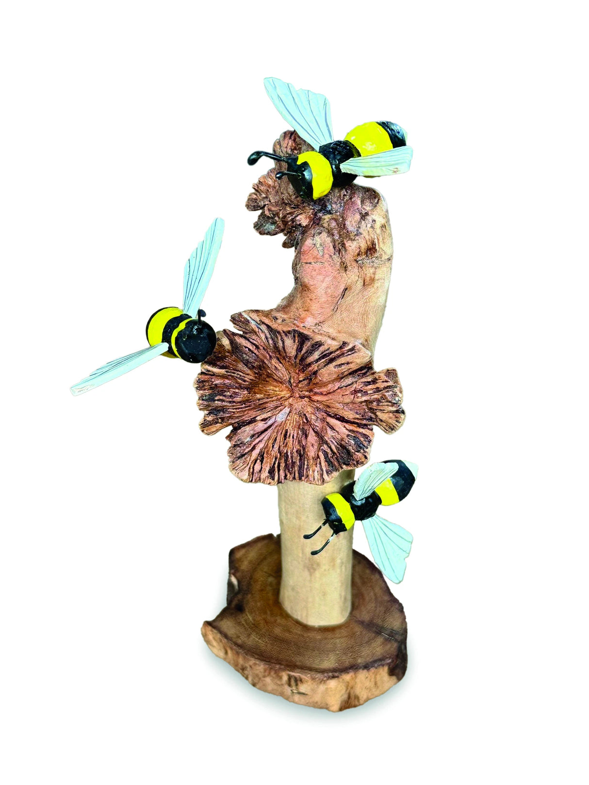 Painted 3 Bumblebees On Parasite Wood 18cm
