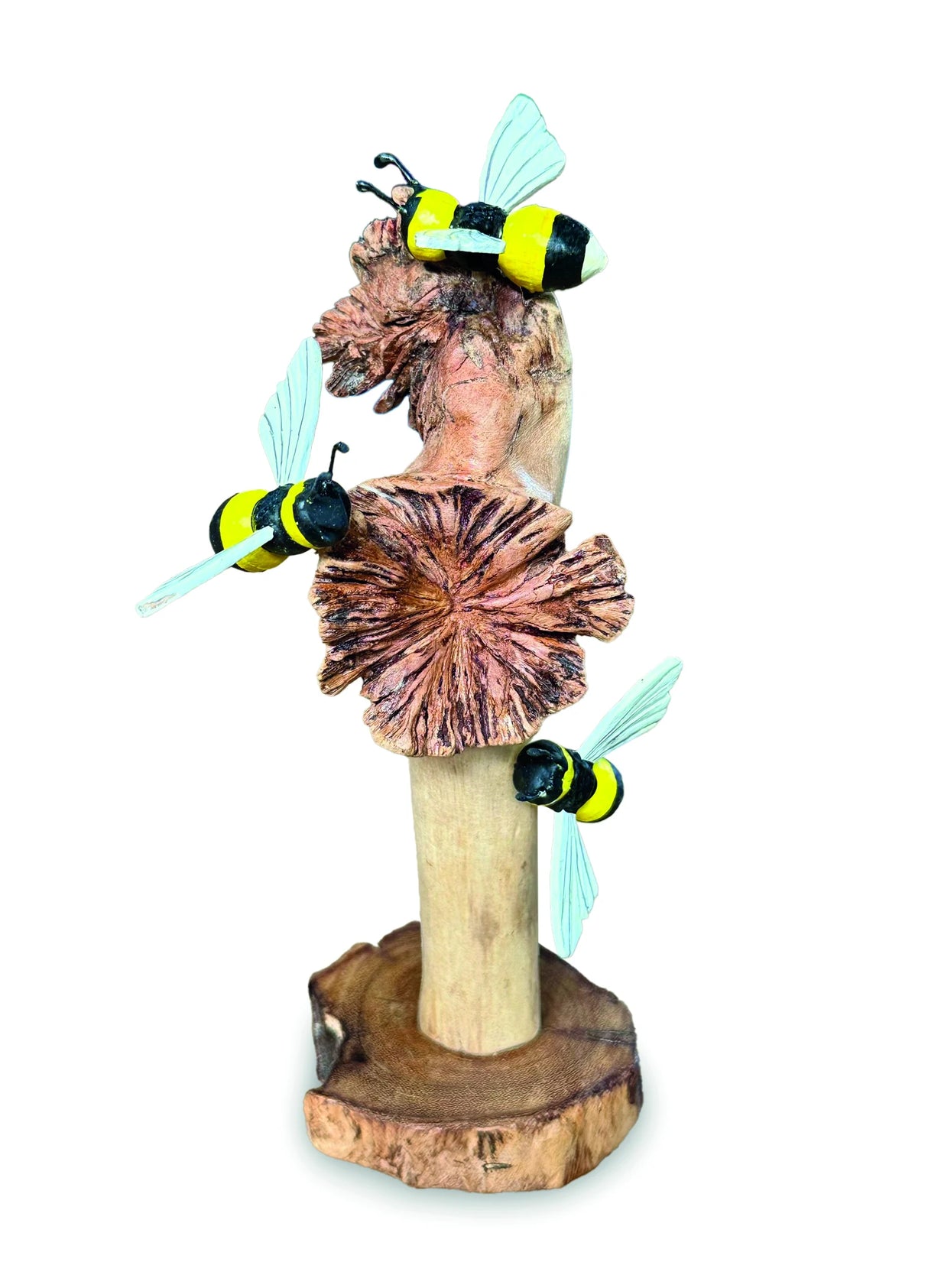 PAINTED 3 BUMBLEBEES ON PARASITE WOOD 18 CM