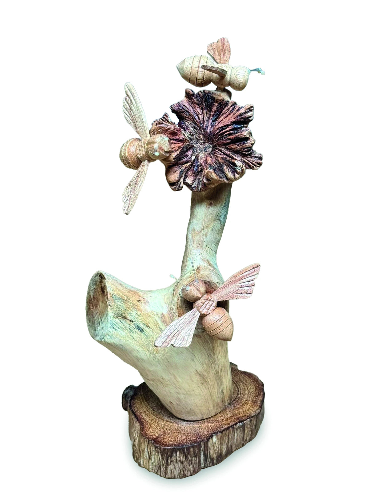 Natural 3 Bumblebees On Parasite Wood 18cm
