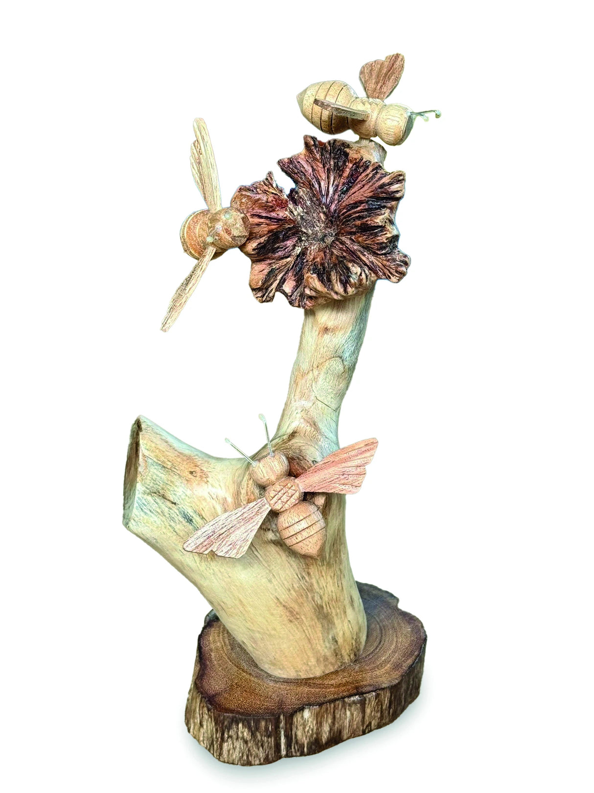 Natural 3 Bumblebees On Parasite Wood 18cm