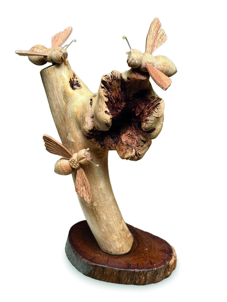Natural 3 Bumblebees On Parasite Wood 18cm