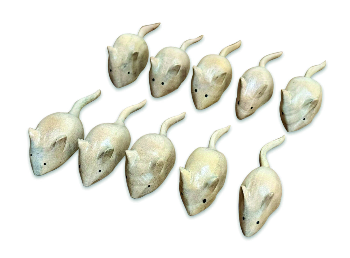 Pack Of 10 Hand-Carved Mice 8cm