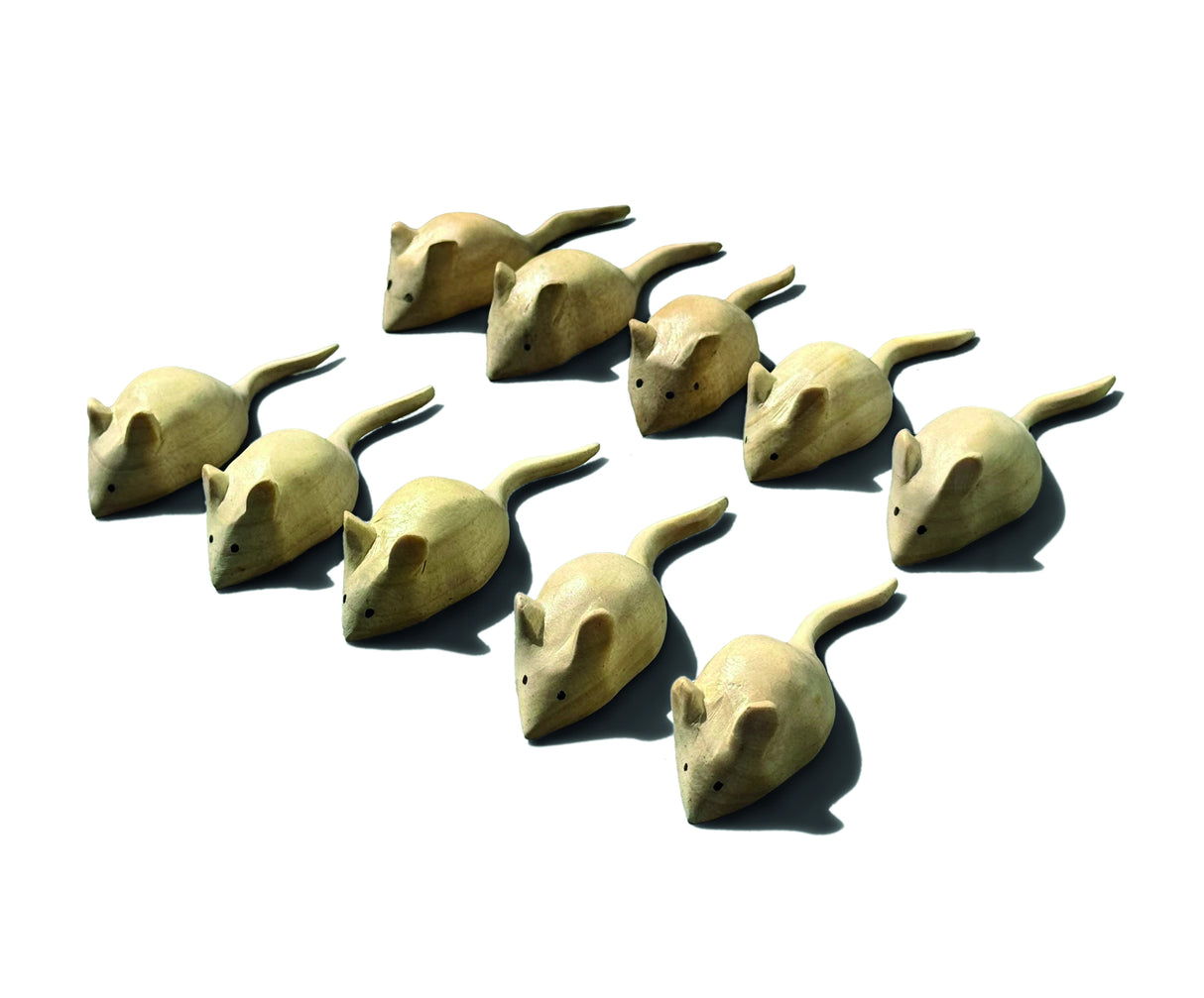 Pack Of 10 Hand-Carved Mice 8cm