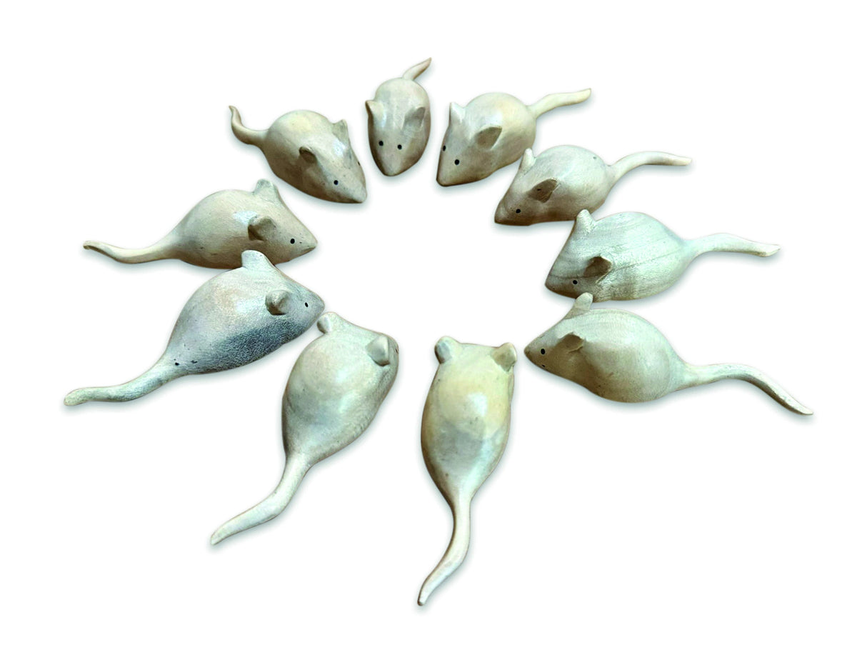 Pack Of 10 Hand-Carved Mice 8cm