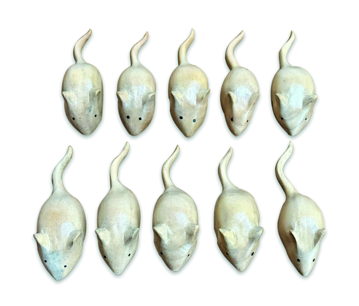 Pack Of 10 Hand-Carved Mice 8cm