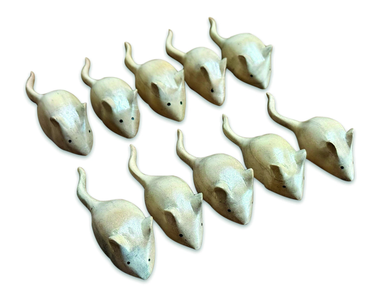 Pack Of 10 Hand-Carved Mice 8cm