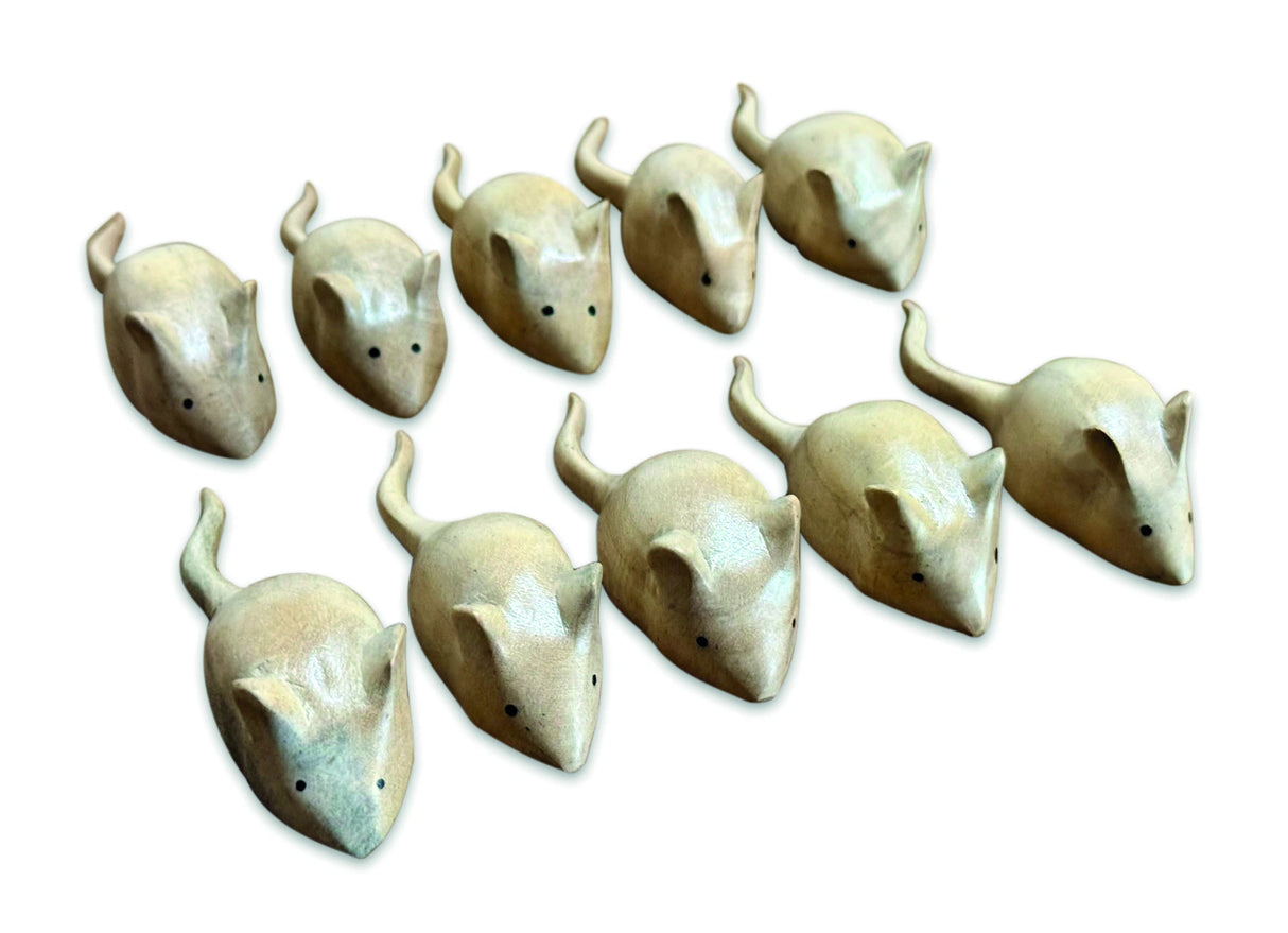 Pack Of 10 Hand-Carved Mice 8cm