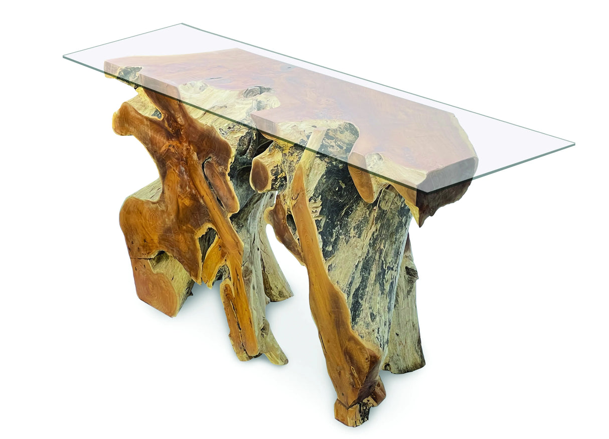 Root Console Table Small With 135cm X 47cm Glass. 80cm H