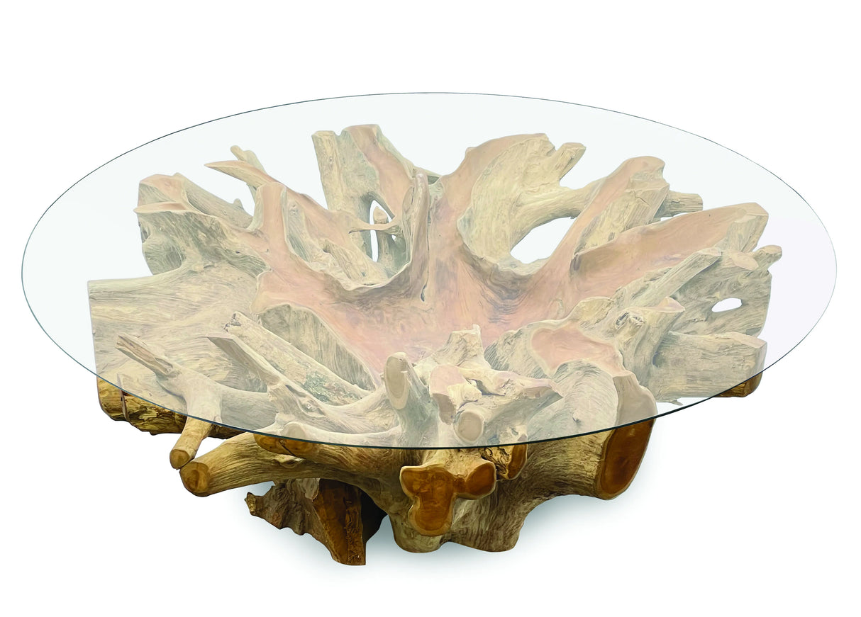 Root Lombok Coffee Table Round Large With 110cm Glass
