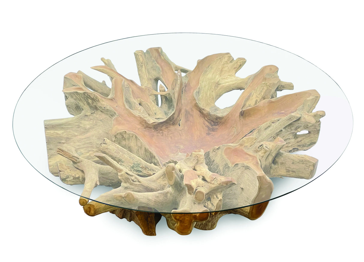 Root Lombok Coffee Table Round Large With 110cm Glass