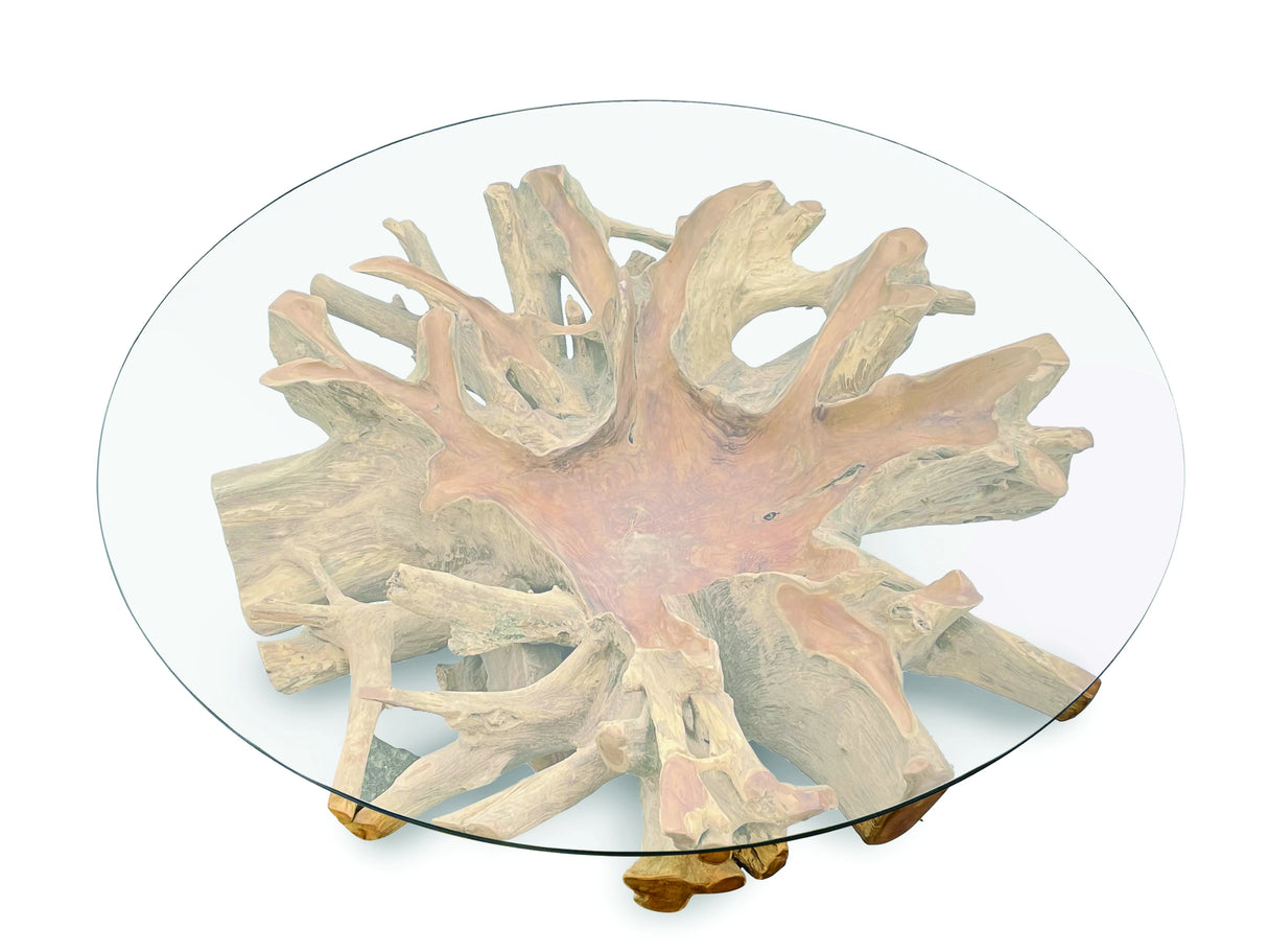 Root Lombok Coffee Table Round Large With 110cm Glass