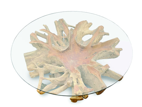 Root Lombok Coffee Table Round Large With 110cm Glass