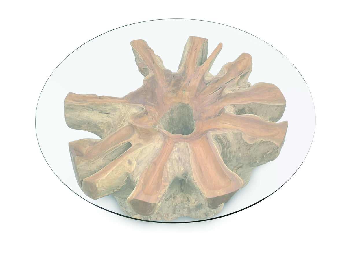 Root Lombok Coffee Table Round Small With 90cm Round Glass