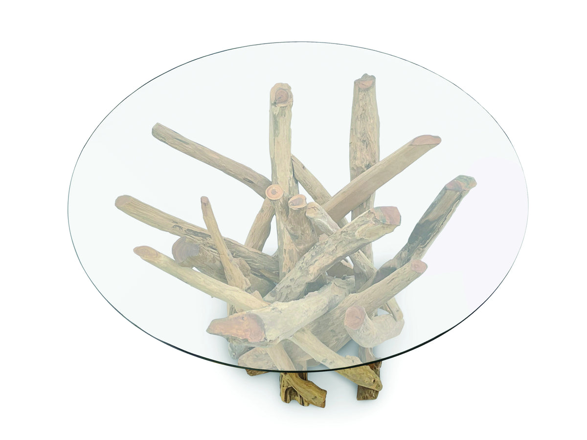 Root Driftwood Coffee Table With 90cm Round Glass