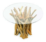 Root Driftwood Round Dining Table With 120cm Round Glass