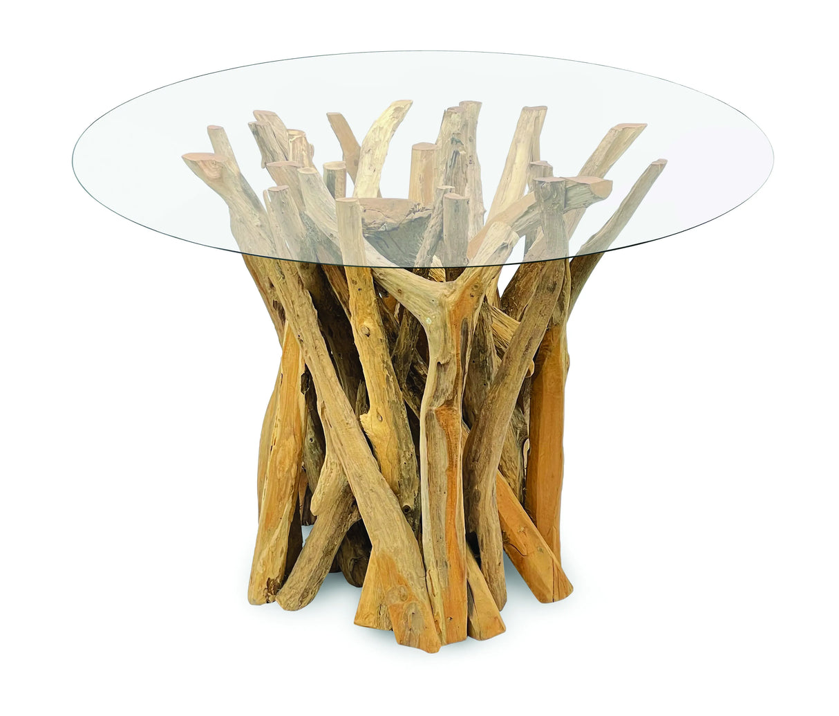 Root Driftwood Round Dining Table With 120cm Round Glass