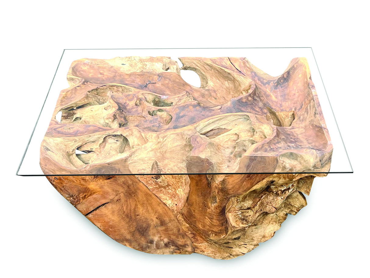 Root Lombok Coffee Table Rectangle With 100 X 70cm Glass
