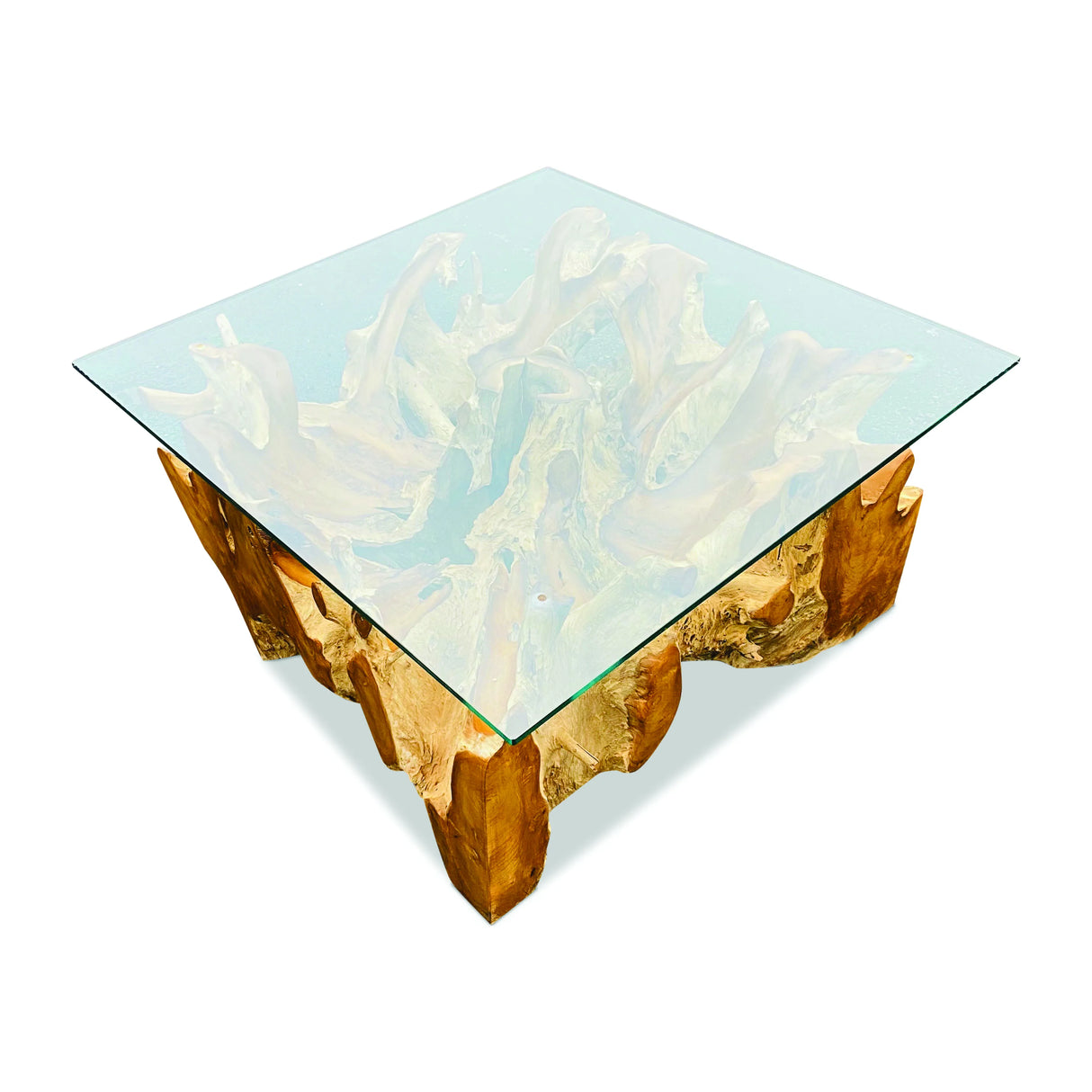 Root Square Lombok Coffee Table With 90x90cm Glass