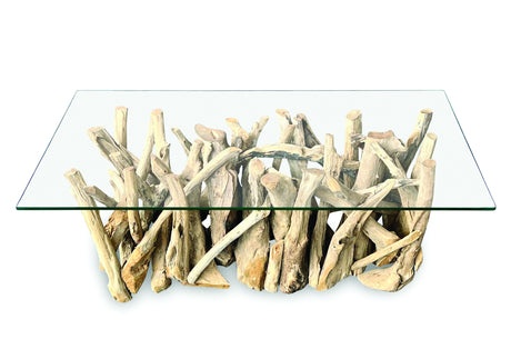 Driftwood Rectangle Coffee Table With 120 X 60cm Glass