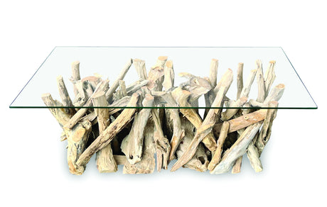 Driftwood Rectangle Coffee Table With 120 X 60cm Glass