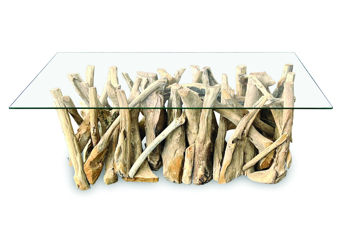 Driftwood Rectangle Coffee Table With 120 X 60cm Glass