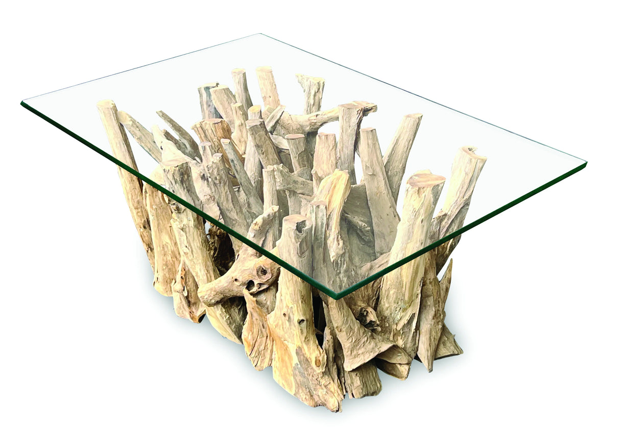 Driftwood Rectangle Coffee Table With 100x70cm Glass