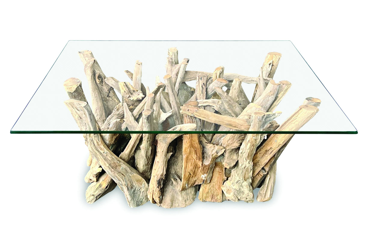 Driftwood Rectangle Coffee Table With 100x70cm Glass