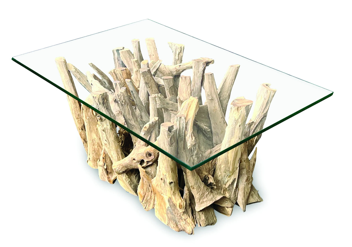 Driftwood Coffee Table with 100x70 cm Glass