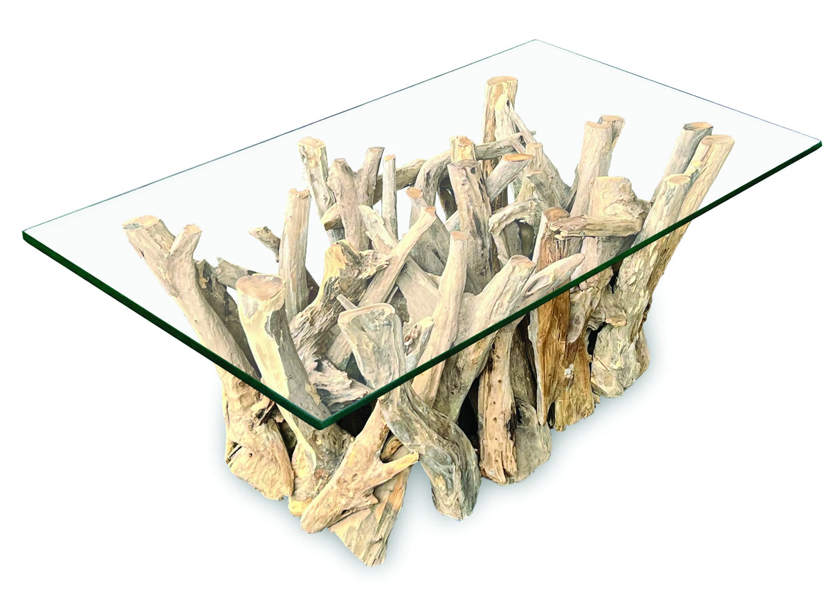 Driftwood Coffee Table with 100x70 cm Glass