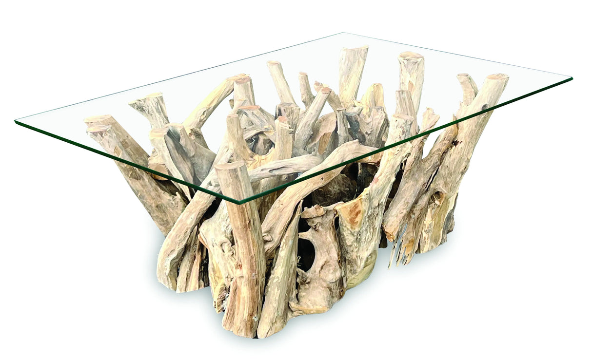 Driftwood Coffee Table with 100x70 cm Glass