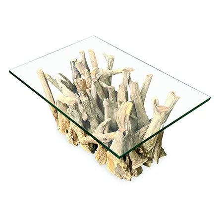 Driftwood Coffee Table with 100x70 cm Glass