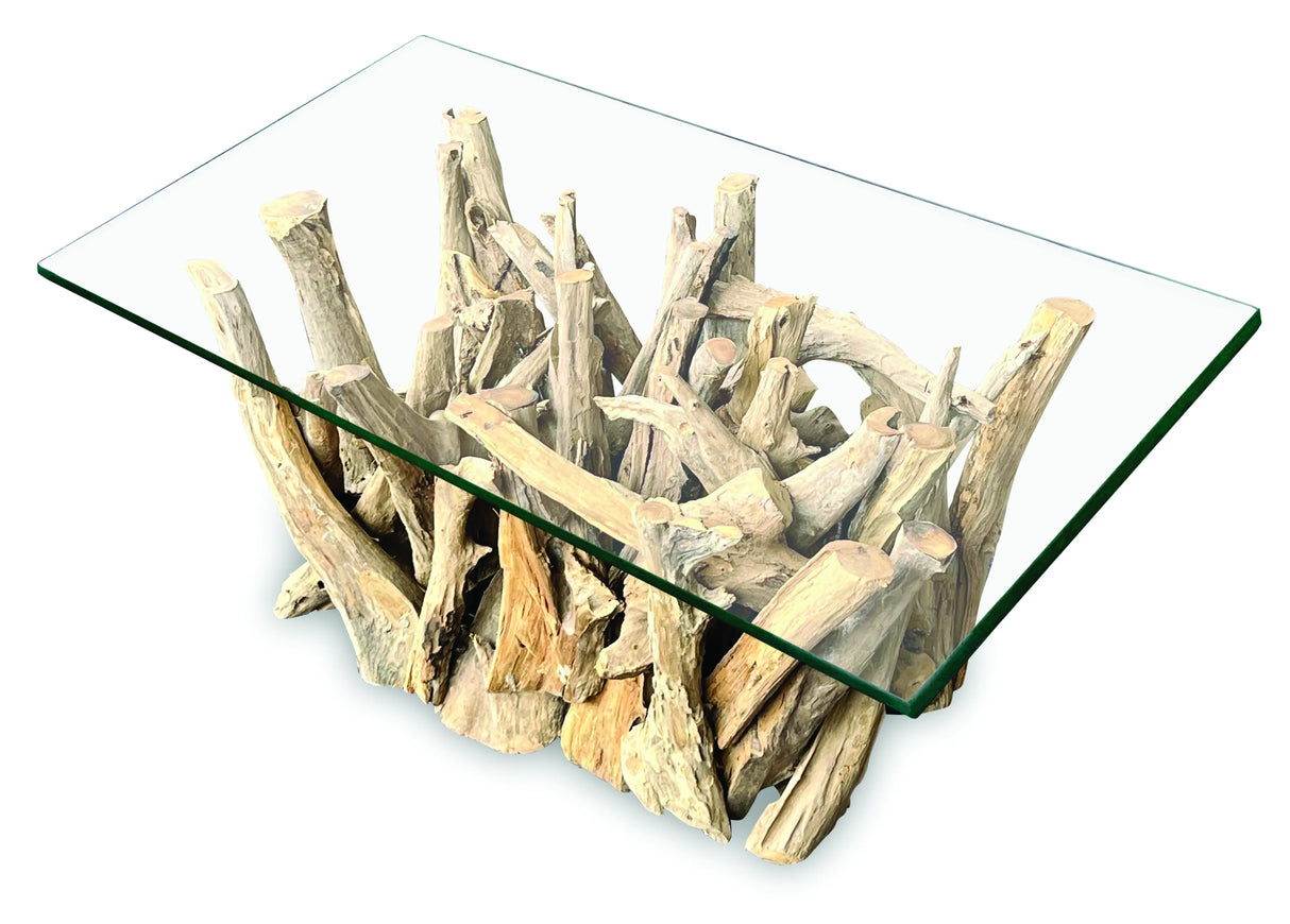 Driftwood Coffee Table with 100x70 cm Glass