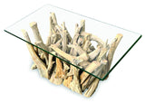 Driftwood Coffee Table with 100x70 cm Glass