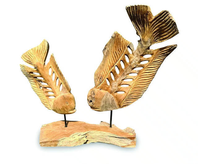 Double Fish Skeleton Sculpture On Stand Large