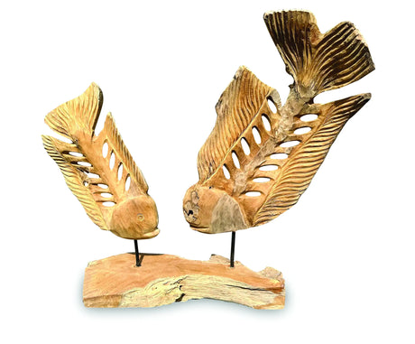DOUBLE FISH SKELETON SCULPTURE ON STAND LARGE