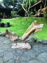 Double Fish Skeleton Sculpture On Stand Large