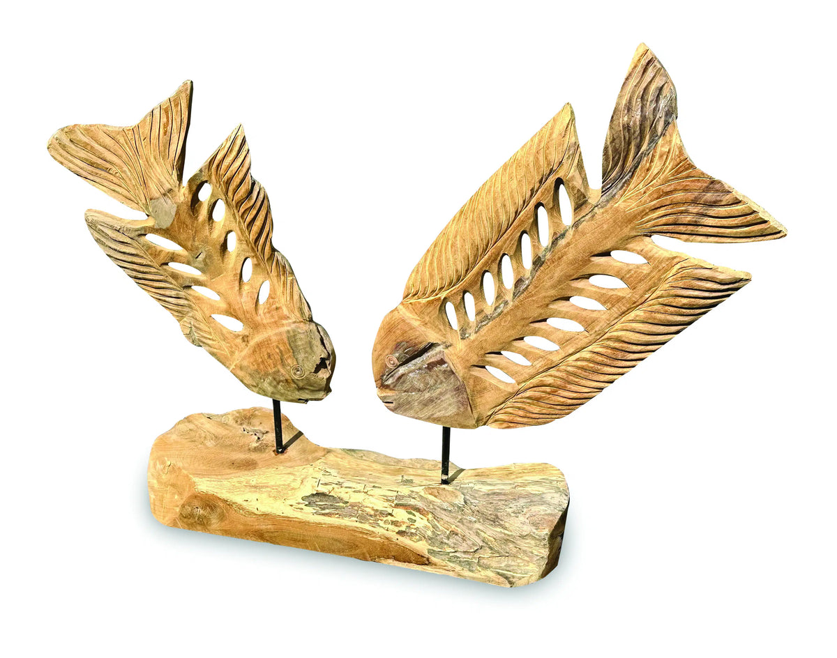 Double Fish Skeleton Sculpture On Stand Large