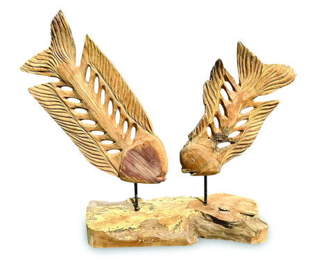 DOUBLE FISH SKELETON SCULPTURE ON STAND LARGE