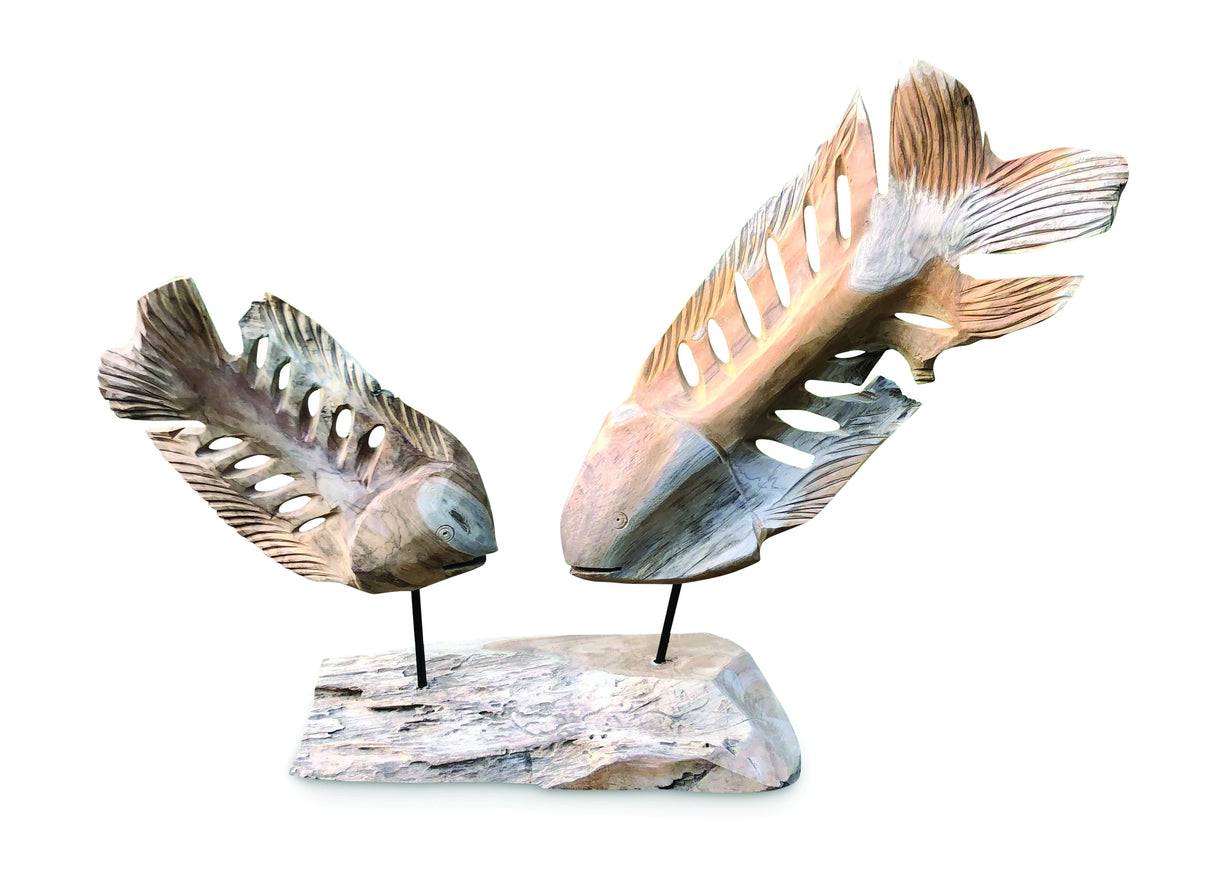 Double Fish Skeleton Sculpture On Stand Large