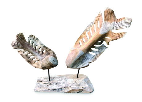Double Fish Skeleton Sculpture On Stand Large