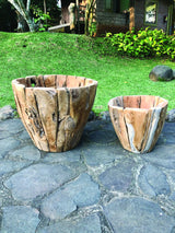 SET OF 2 GARDEN TEAK ROUND PLANTERS 60x50 & 40x35