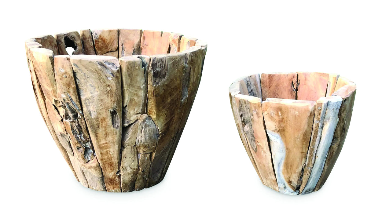 SET OF 2 GARDEN TEAK ROUND PLANTERS 60x50 & 40x35