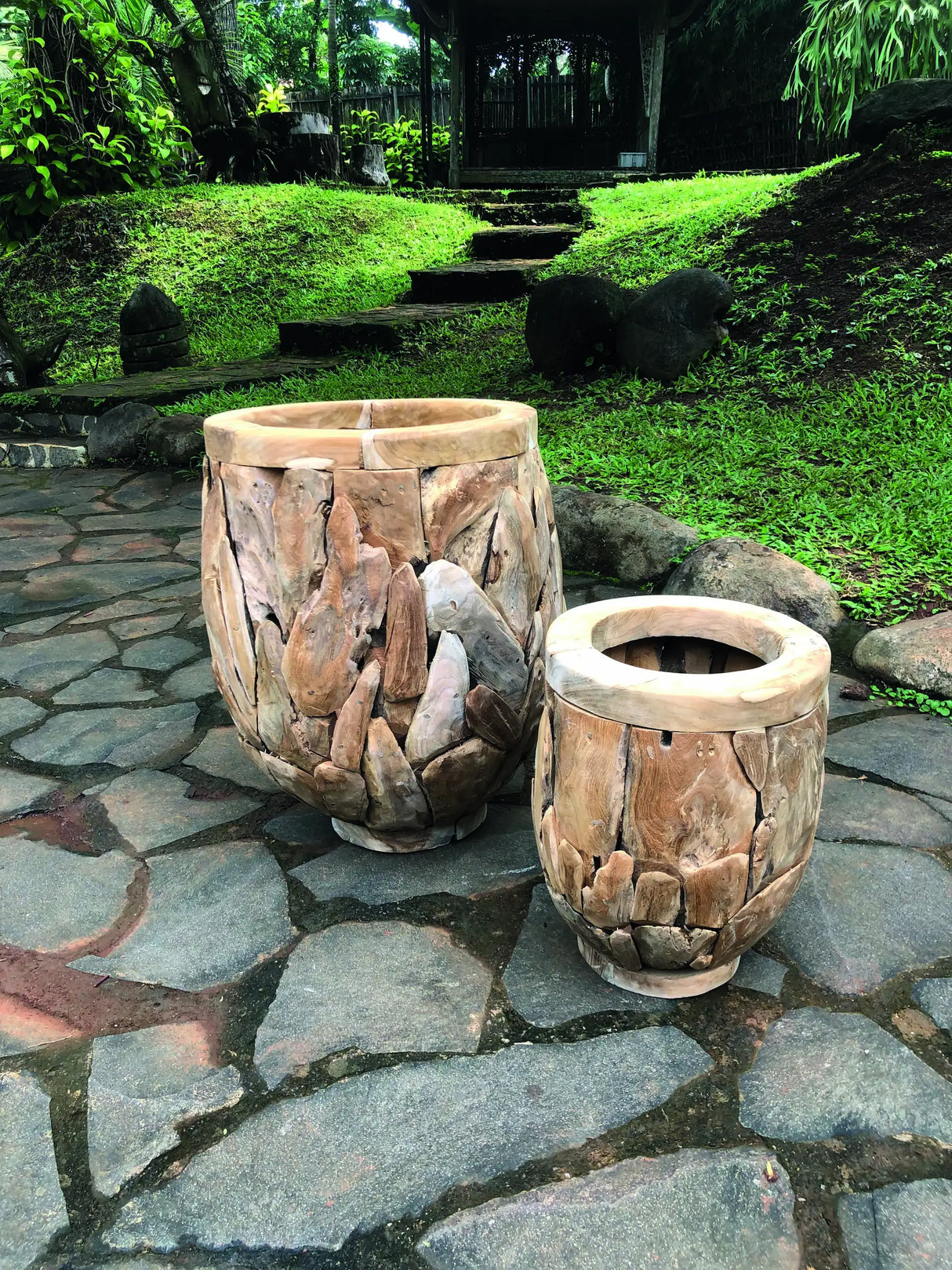 Teak Root Garden Planter Pots Set of 2