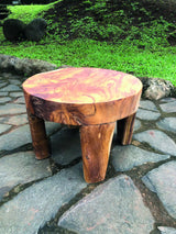 Solid Teak Round Low Table 4 Legs H35cm