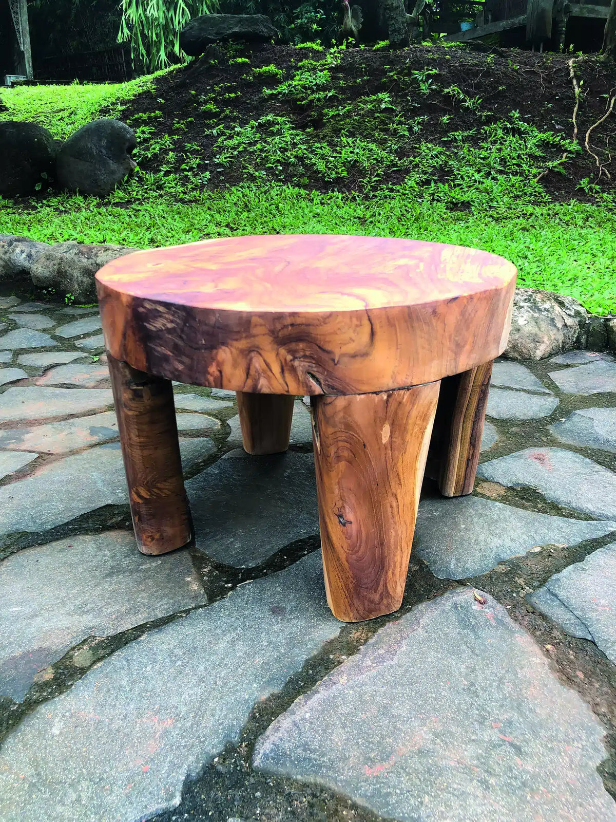 Solid Teak Round Low Table 4 Legs H35cm